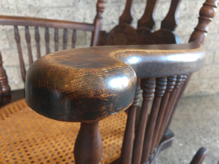 Nice Antique Cane Seat Rocking Chair With Dragon And Floral Motif Carvings [Photo 14]