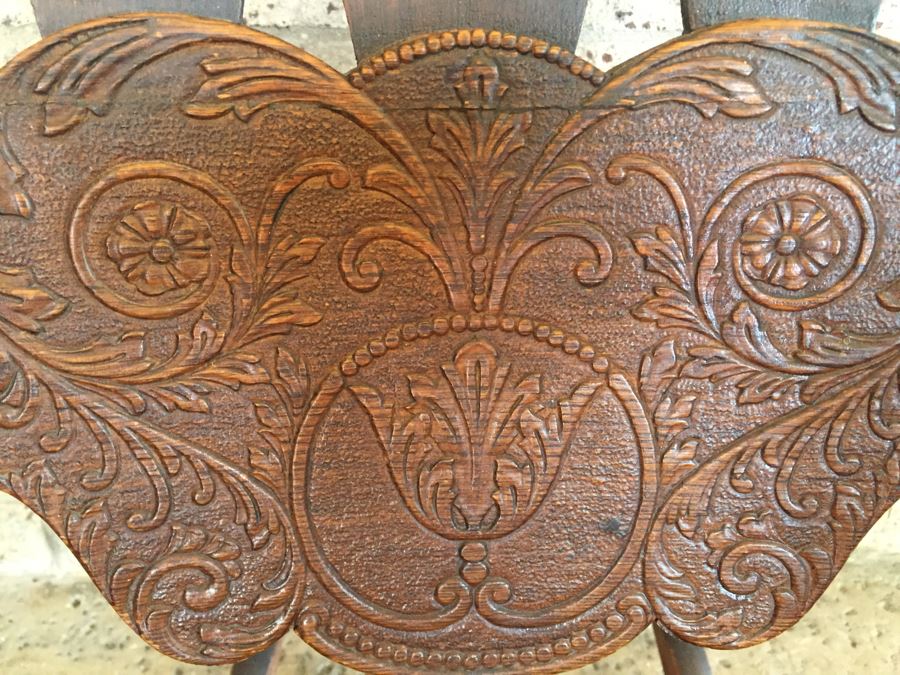 Nice Antique Cane Seat Rocking Chair With Dragon And Floral Motif Carvings [Photo 8]