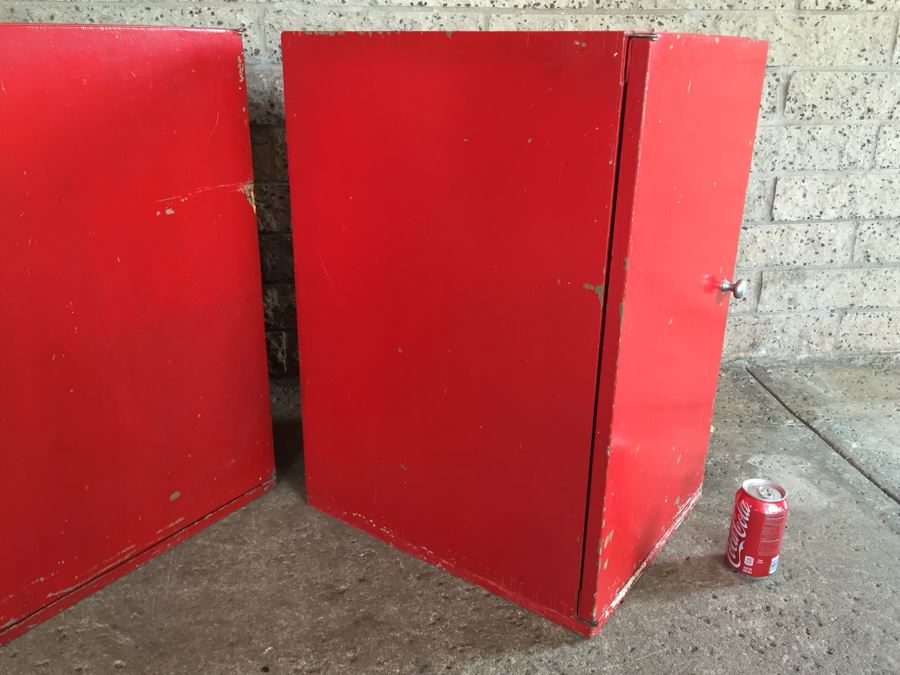Pair Of Wooden Cabinets Painted Red - Genuine NASCO Product Manufactured By Nathan Shectman [Photo 7]