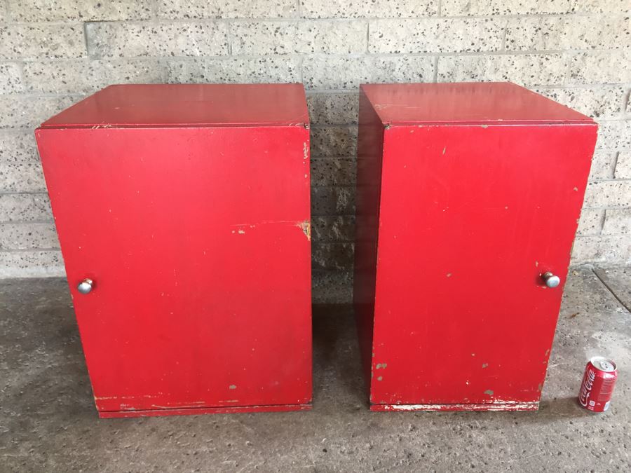 Pair Of Wooden Cabinets Painted Red - Genuine NASCO Product Manufactured By Nathan Shectman [Photo 4]
