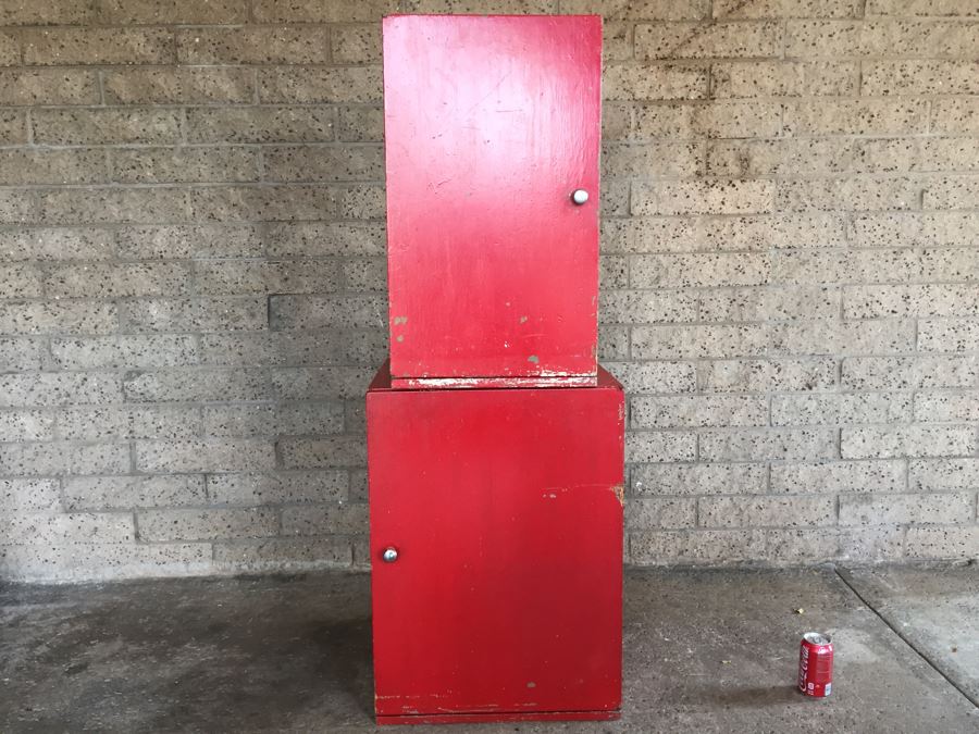 Pair Of Wooden Cabinets Painted Red - Genuine NASCO Product Manufactured By Nathan Shectman [Photo 11]