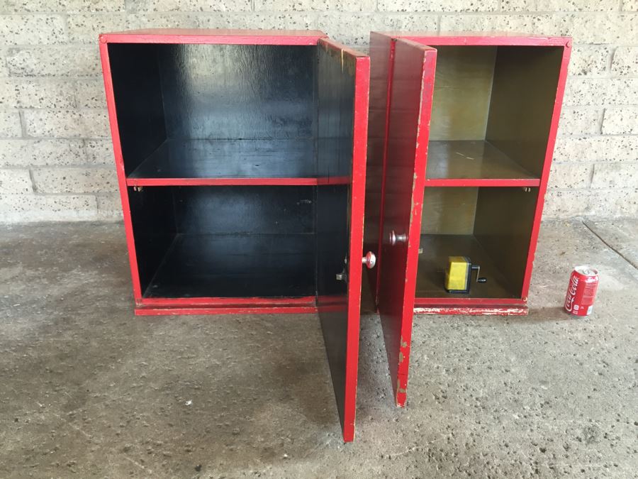 Pair Of Wooden Cabinets Painted Red - Genuine NASCO Product Manufactured By Nathan Shectman [Photo 2]