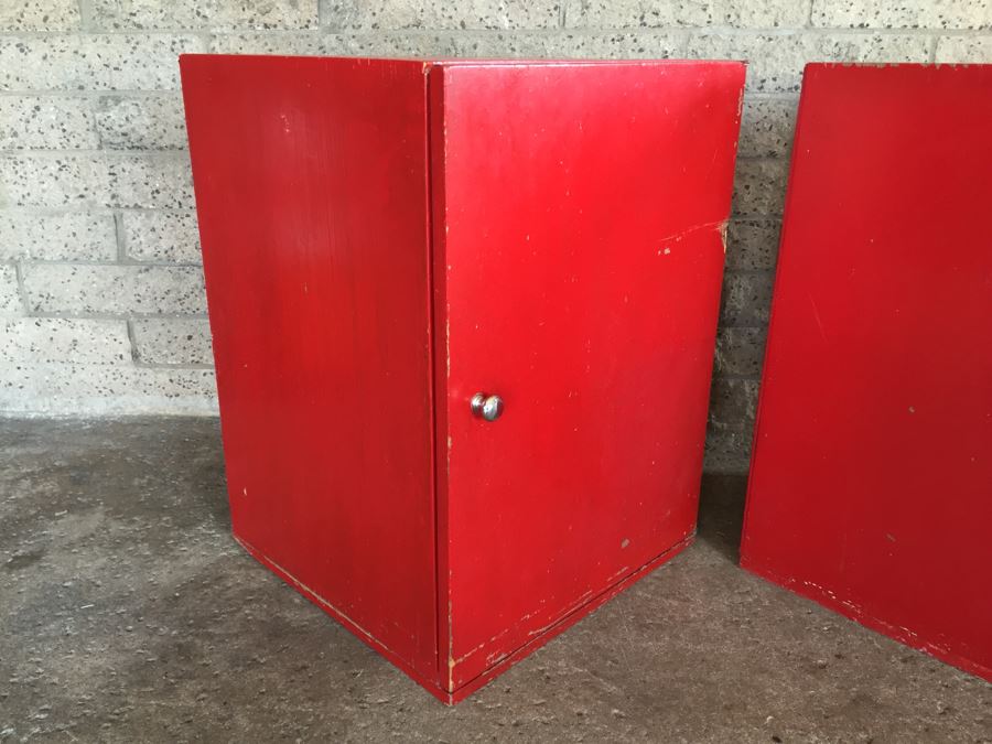 Pair Of Wooden Cabinets Painted Red - Genuine NASCO Product Manufactured By Nathan Shectman [Photo 8]