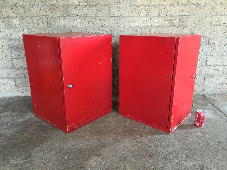 Pair Of Wooden Cabinets Painted Red - Genuine NASCO Product Manufactured By Nathan Shectman [Photo 6]