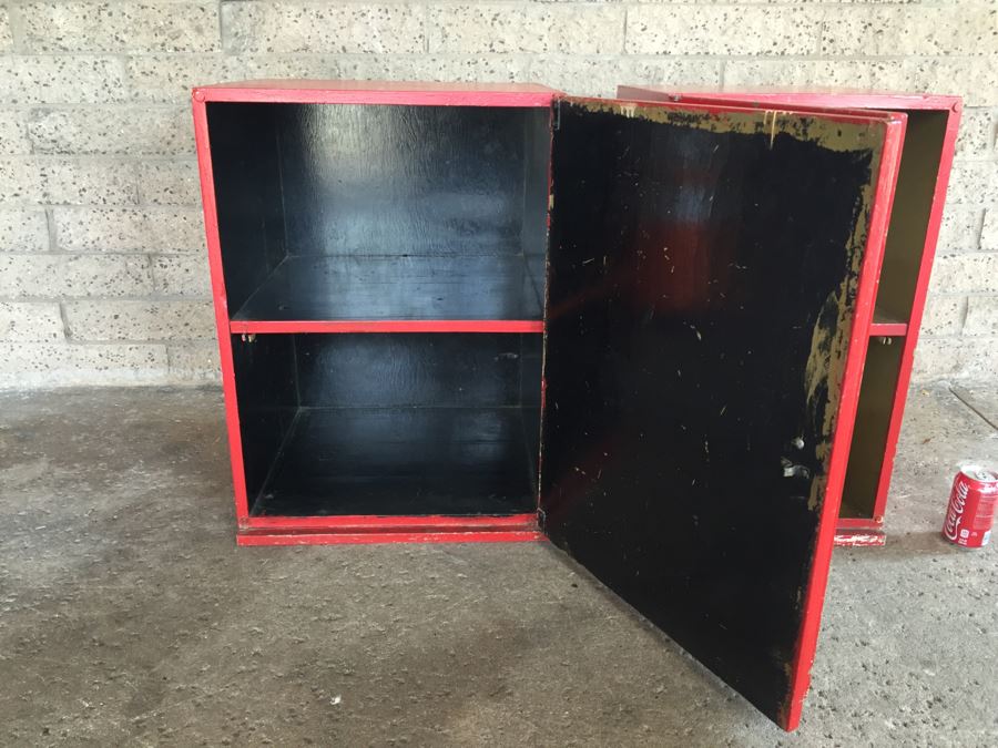 Pair Of Wooden Cabinets Painted Red - Genuine NASCO Product Manufactured By Nathan Shectman [Photo 5]