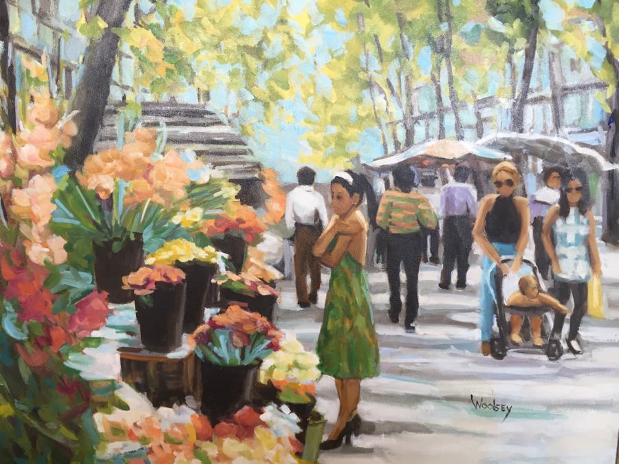 Original Oil Painting By June Woolsey Titled 'Promenade - Paris' 30' x 30' [Photo 6]