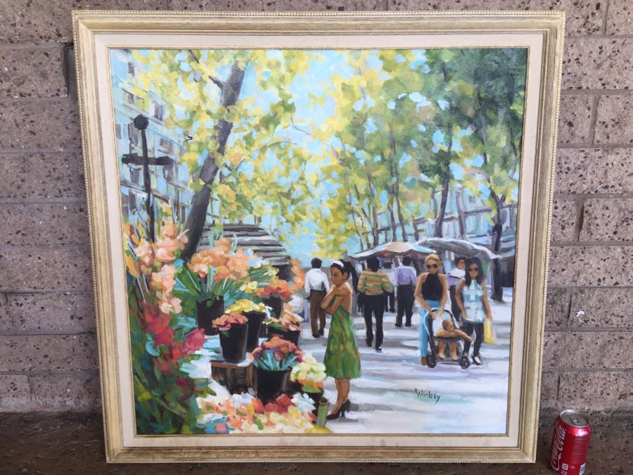 Original Oil Painting By June Woolsey Titled 'Promenade - Paris' 30' x 30'