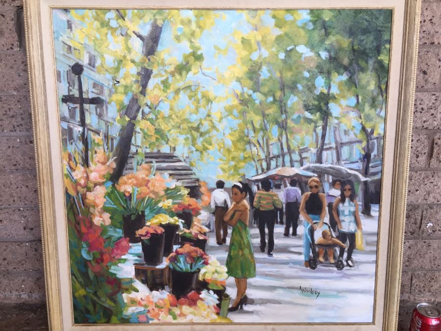 Original Oil Painting By June Woolsey Titled 'Promenade - Paris' 30' x 30' [Photo 4]