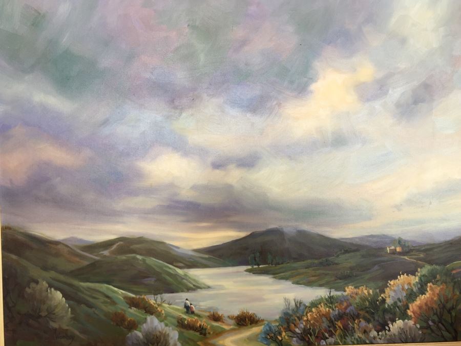 Impressive Plein Air Original Oil Painting By June Woolsey Titled 'Lake Hodges - After The Rain' Local 35' x 45' [Photo 10]