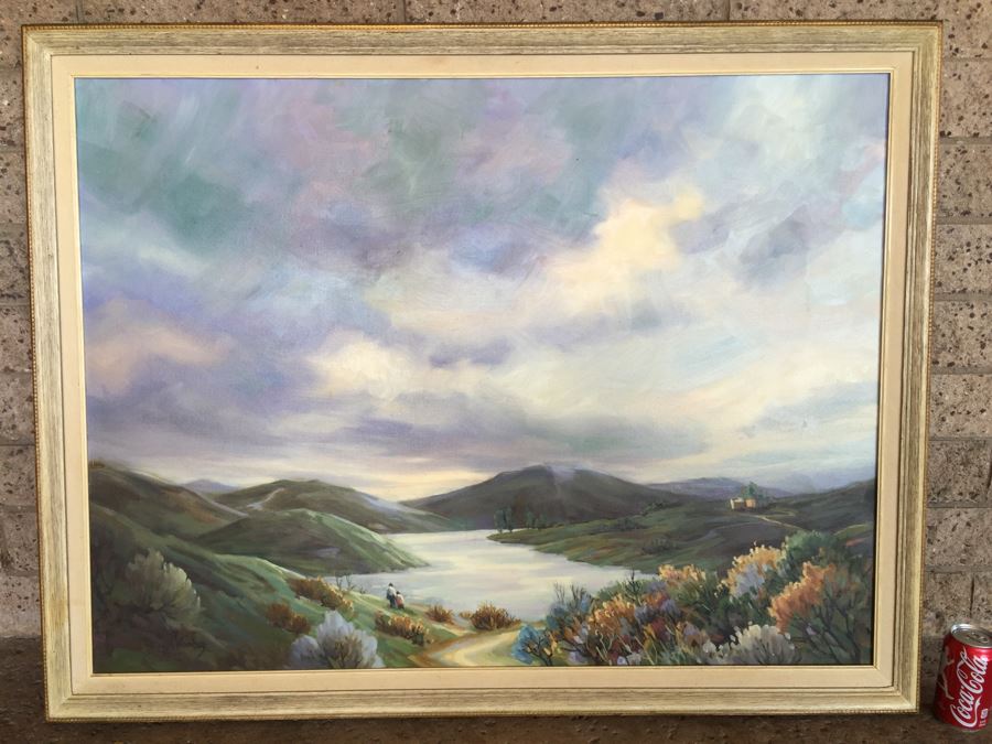 Impressive Plein Air Original Oil Painting By June Woolsey Titled 'Lake Hodges - After The Rain' Local 35' x 45'