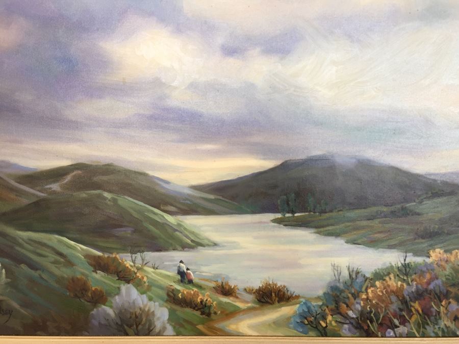 Impressive Plein Air Original Oil Painting By June Woolsey Titled 'Lake Hodges - After The Rain' Local 35' x 45' [Photo 11]