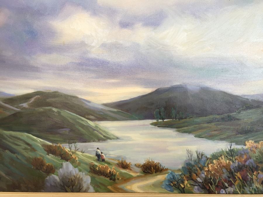 Impressive Plein Air Original Oil Painting By June Woolsey Titled 'Lake Hodges - After The Rain' Local 35' x 45' [Photo 8]