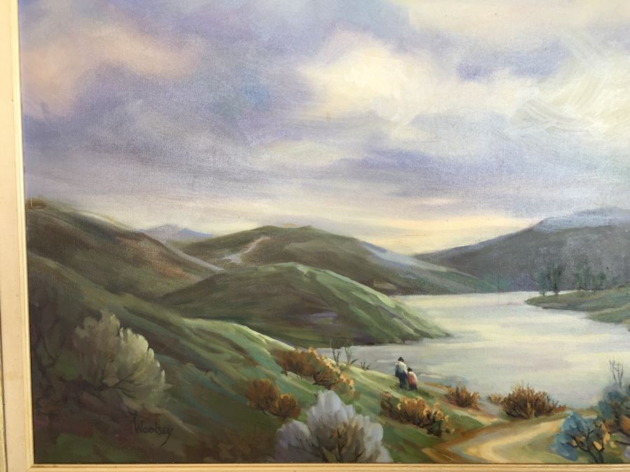 Impressive Plein Air Original Oil Painting By June Woolsey Titled 'Lake Hodges - After The Rain' Local 35' x 45' [Photo 7]