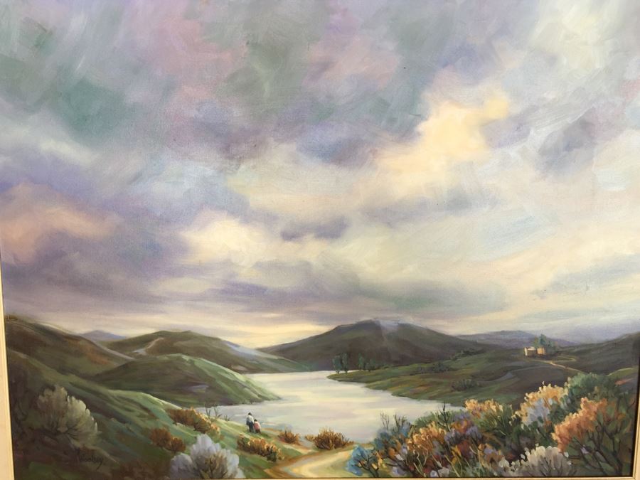 Impressive Plein Air Original Oil Painting By June Woolsey Titled 'Lake Hodges - After The Rain' Local 35' x 45' [Photo 4]