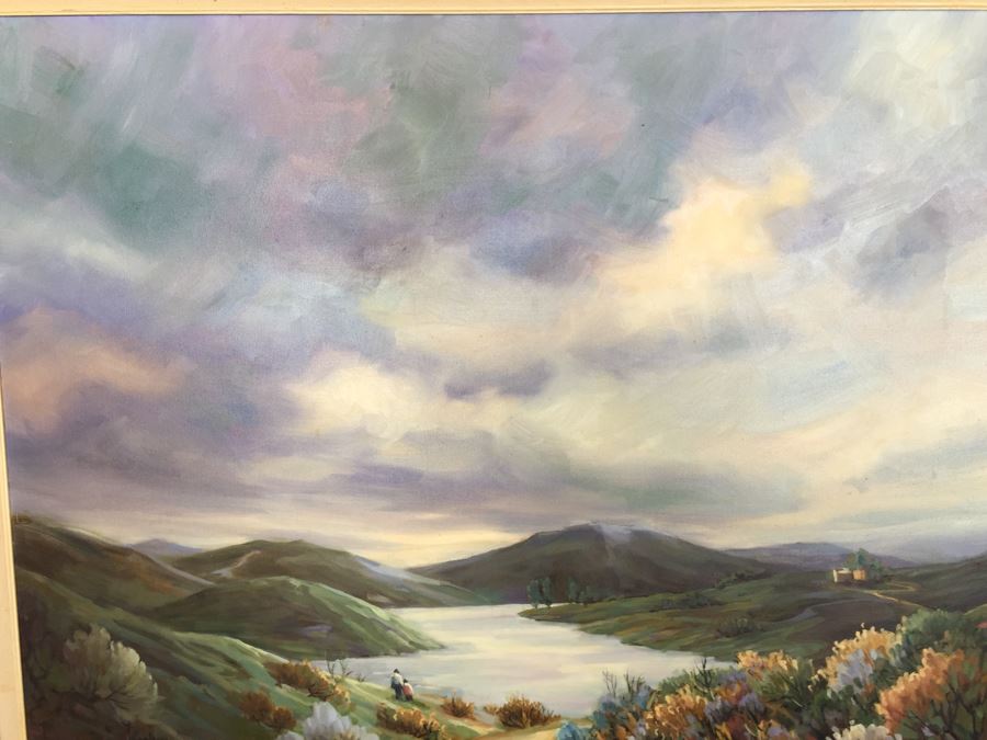 Impressive Plein Air Original Oil Painting By June Woolsey Titled 'Lake Hodges - After The Rain' Local 35' x 45' [Photo 5]