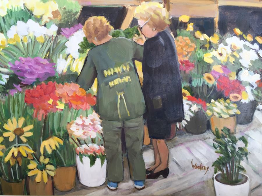 Original Oil Painting By June Woolsey Titled 'Flower Stand - Rome' 30' x 40' [Photo 5]