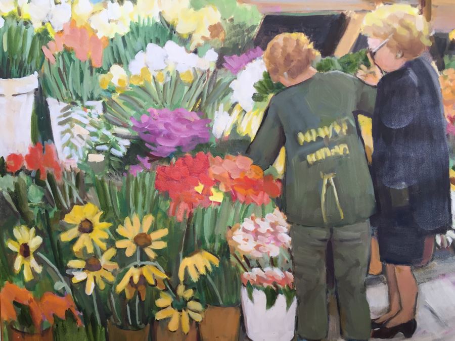 Original Oil Painting By June Woolsey Titled 'Flower Stand - Rome' 30' x 40' [Photo 6]