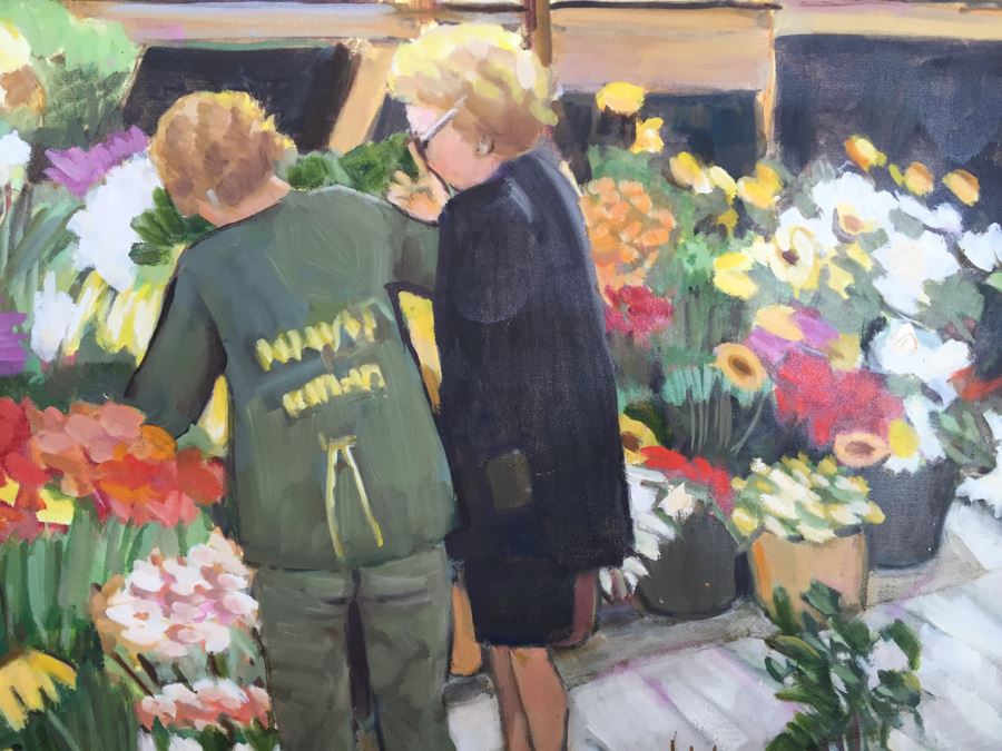 Original Oil Painting By June Woolsey Titled 'Flower Stand - Rome' 30' x 40' [Photo 4]