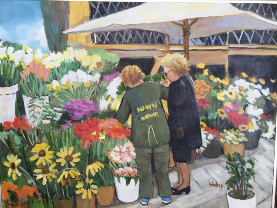 Original Oil Painting By June Woolsey Titled 'Flower Stand - Rome' 30' x 40' [Photo 2]