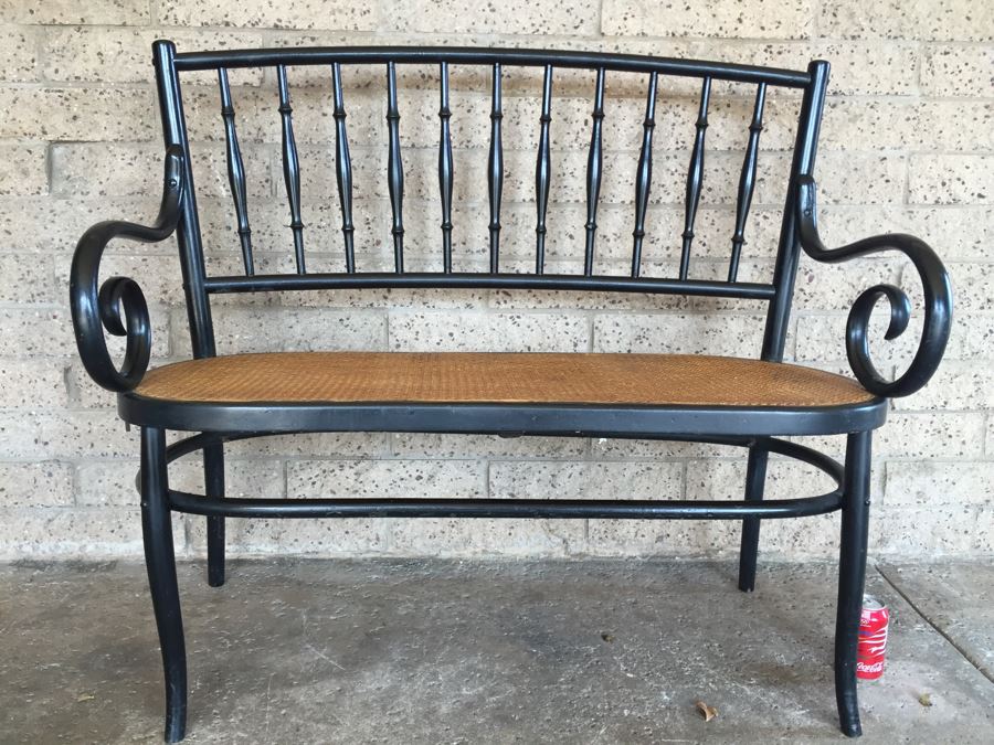 Vintage Cane Seat Settee Bench [Photo 1]