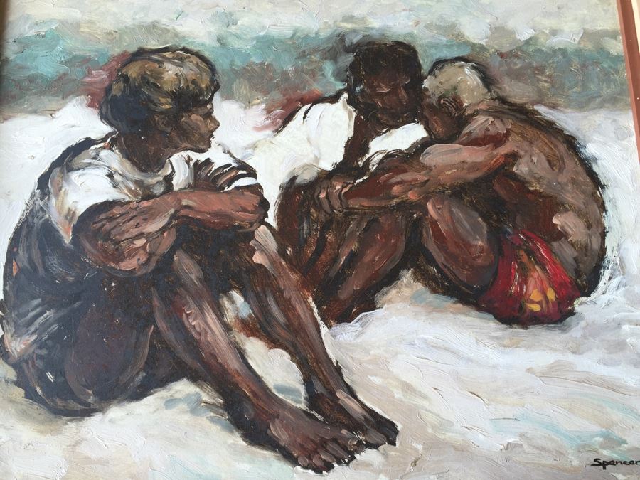 Original Oil Painting Of Three Men Signed Spencer [Photo 5]