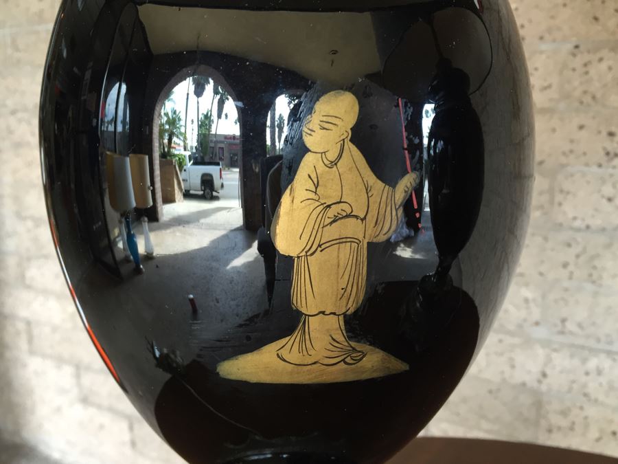 Antique Pair Of Exquisite Black Chinese Lamps With Mother Of Pearl Inlay [Photo 33]