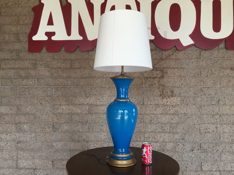 Nice Mid-Century Blue And Gold Murano Glass Lamp