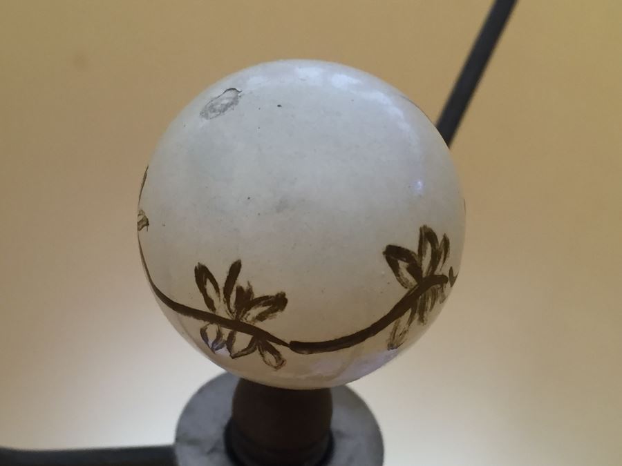 Pair Of White Milk Glass Lamps With Gold Bird And Plant Motif On Painted Wooden Base [Photo 13]