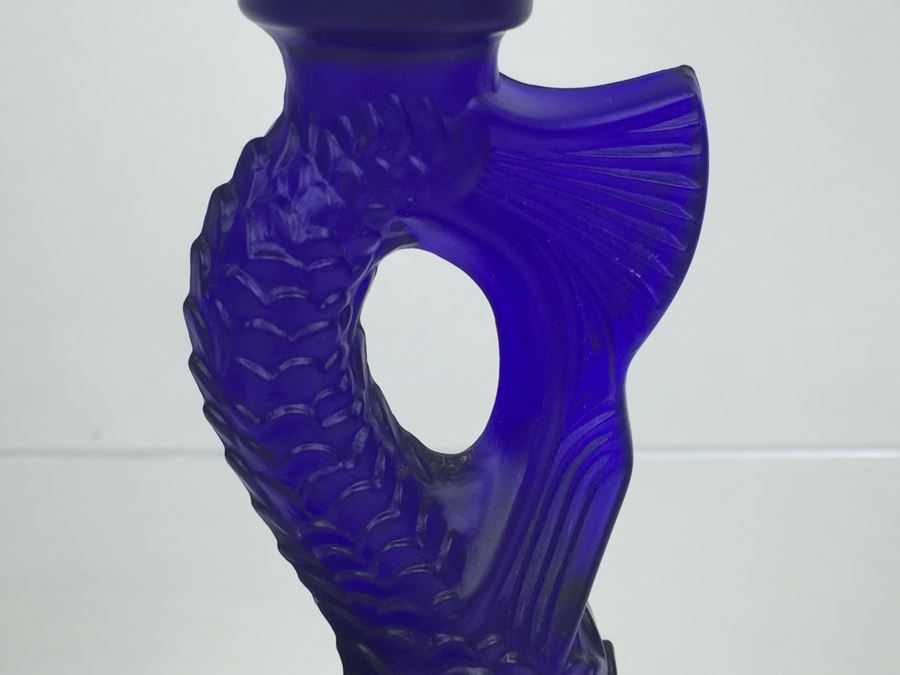 Pair Of Blue Glass Dolphin Koi Fish Candlesticks [Photo 11]