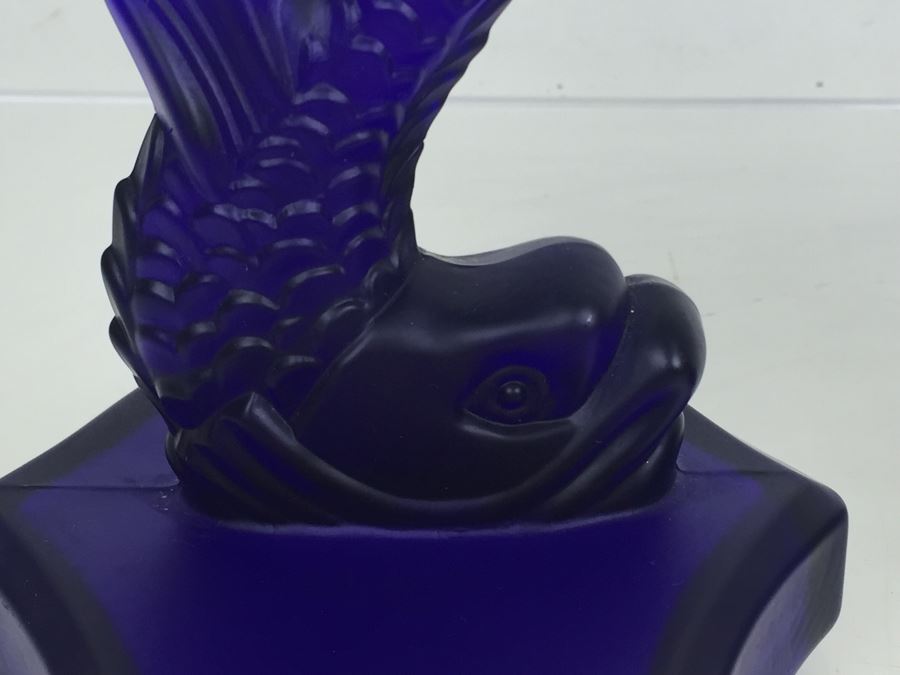 Pair Of Blue Glass Dolphin Koi Fish Candlesticks [Photo 3]