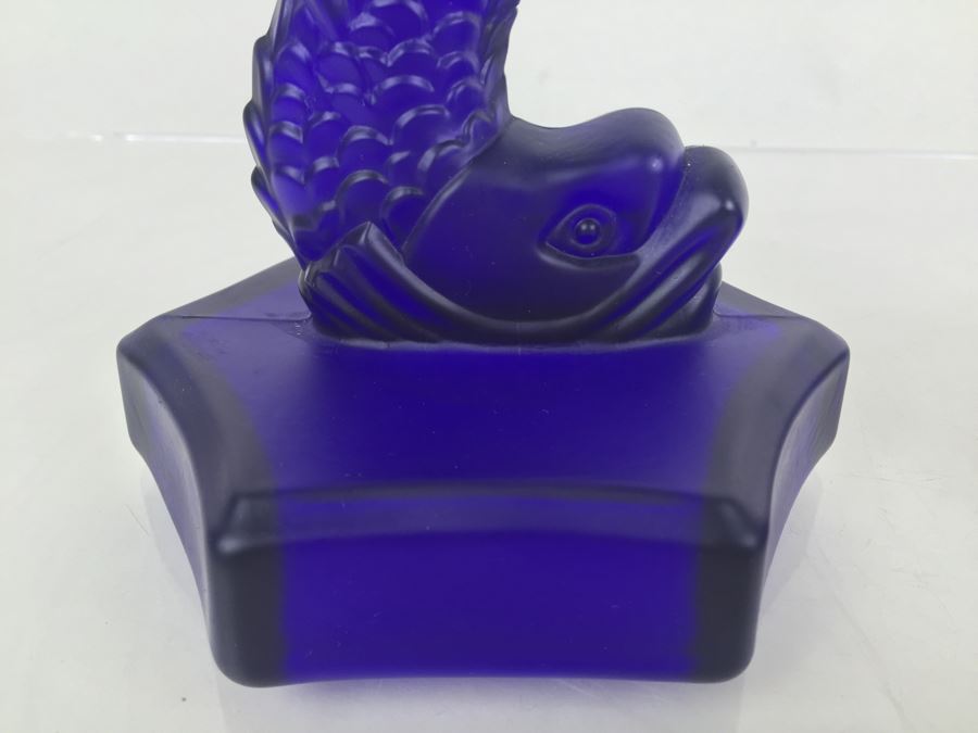 Pair Of Blue Glass Dolphin Koi Fish Candlesticks [Photo 5]