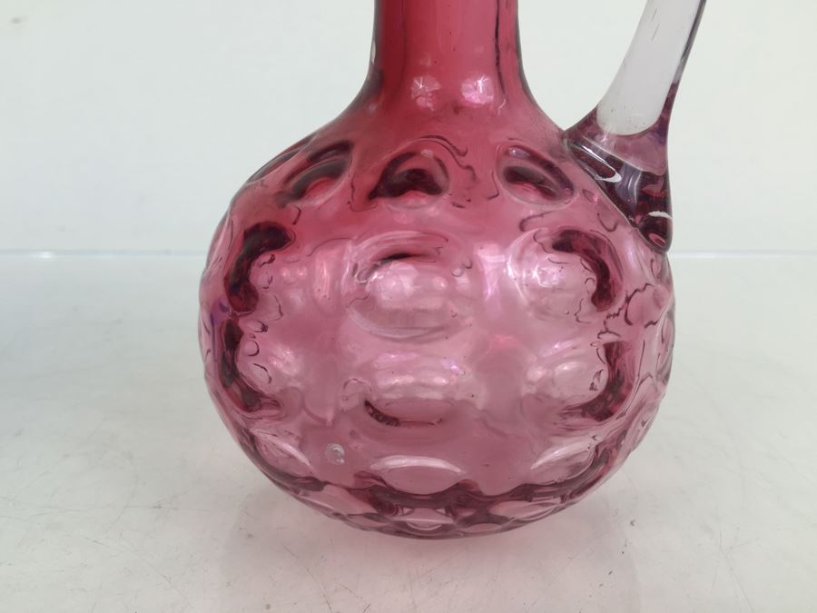 Fenton Glass Hobnail Basket With Handle And Pink Glass Pitcher [Photo 10]
