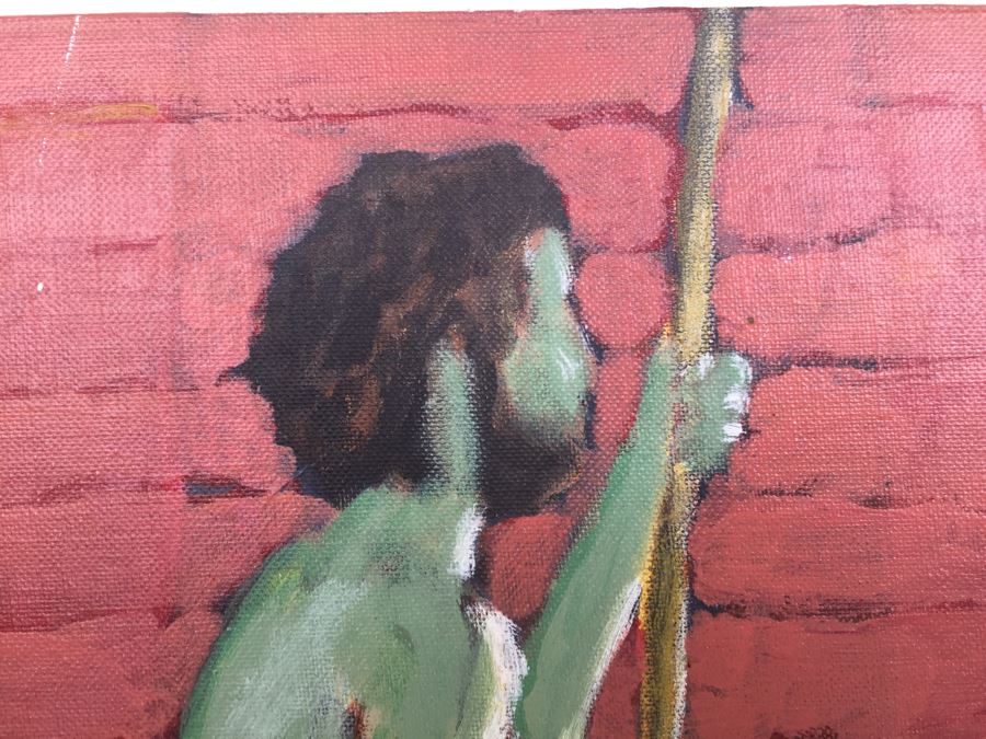 Original Painting Of Green Man Cardiff-By-The-Sea Artist Rudy Denuse Jr. Signed On Back 11 x 14 [Photo 6]