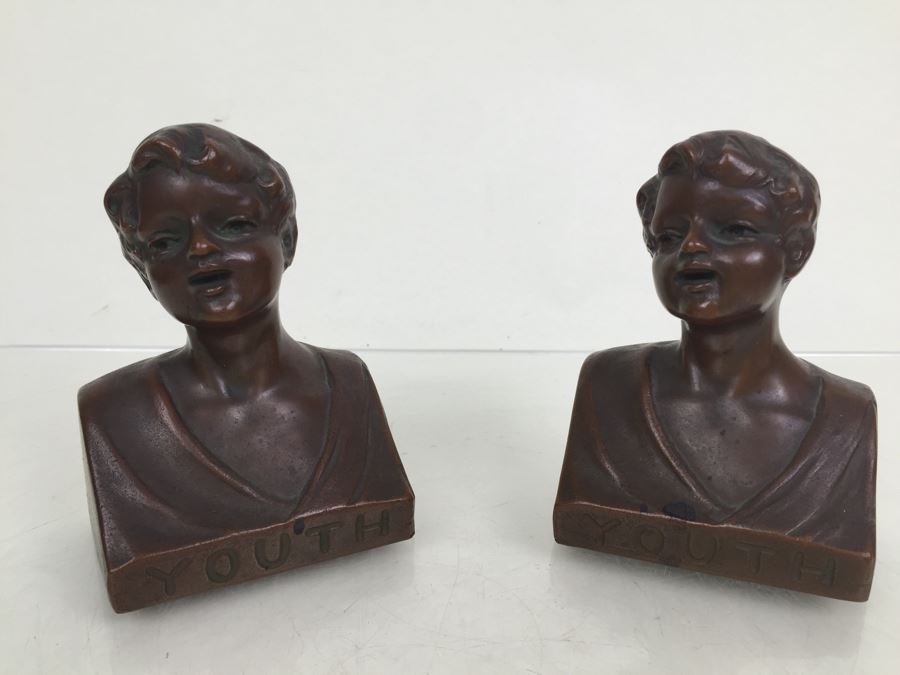 Vintage 'Youth' Bookends Circa 1920 WB Weidlich Brothers #639 [Photo 1]