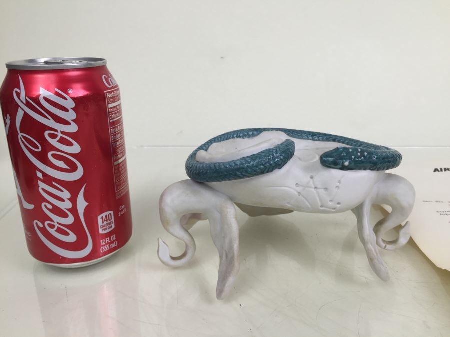 Salvador Dali Signed Ashtray Limited Edition #431 Made By Teissonniere-Limoges For Air-India With Air-India Letter Dated 1969 With Swan And Snake Serpent Motif [Photo 5]