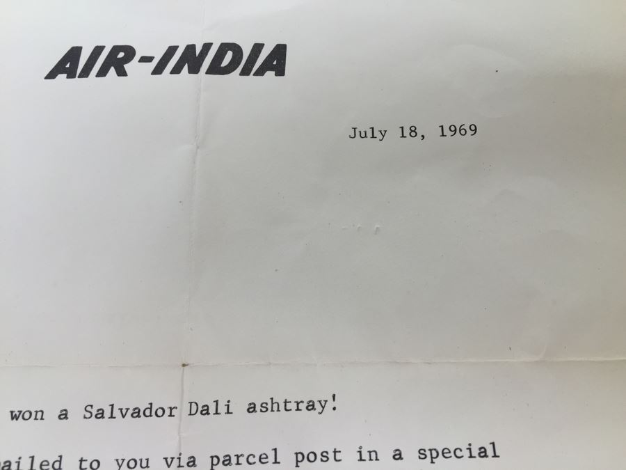 Salvador Dali Signed Ashtray Limited Edition #431 Made By Teissonniere-Limoges For Air-India With Air-India Letter Dated 1969 With Swan And Snake Serpent Motif [Photo 7]