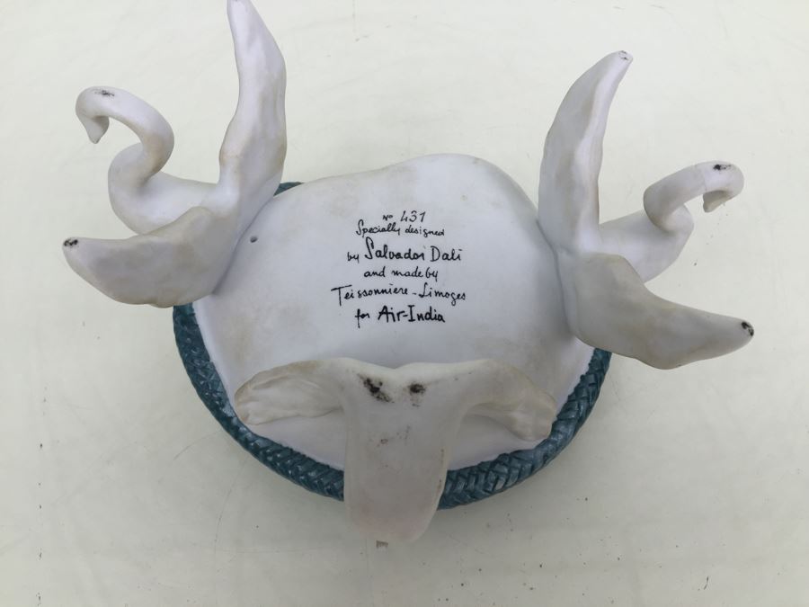 Salvador Dali Signed Ashtray Limited Edition #431 Made By Teissonniere-Limoges For Air-India With Air-India Letter Dated 1969 With Swan And Snake Serpent Motif [Photo 22]