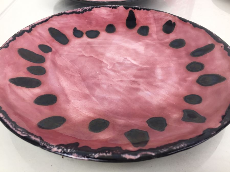 Tiffany Plates - Set Of 4 Pink & Black Hand Painted Plates Made In Italy For Tiffany [Photo 2]