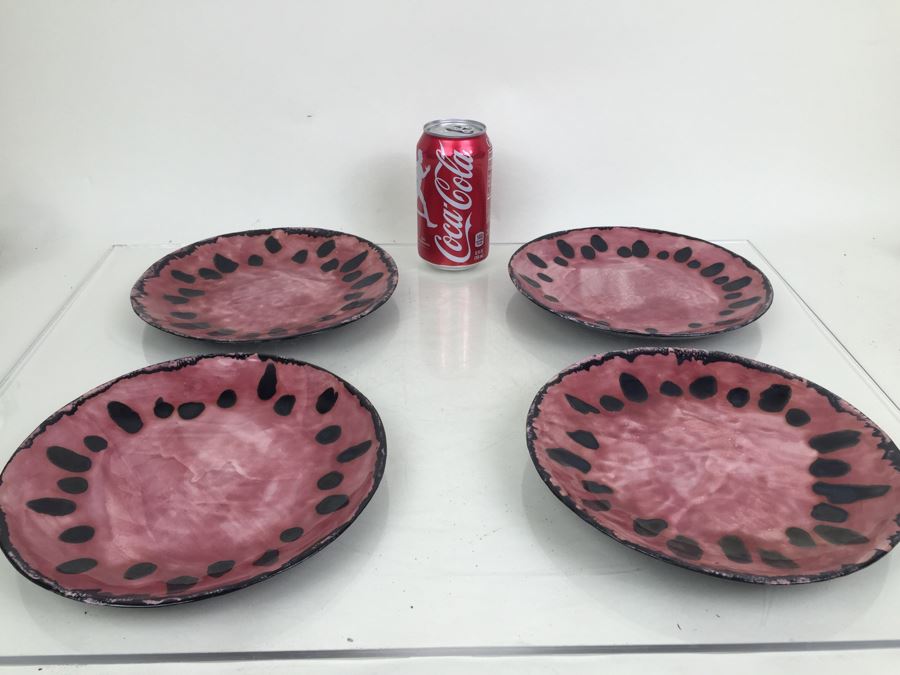 Tiffany Plates - Set Of 4 Pink & Black Hand Painted Plates Made In Italy For Tiffany [Photo 4]