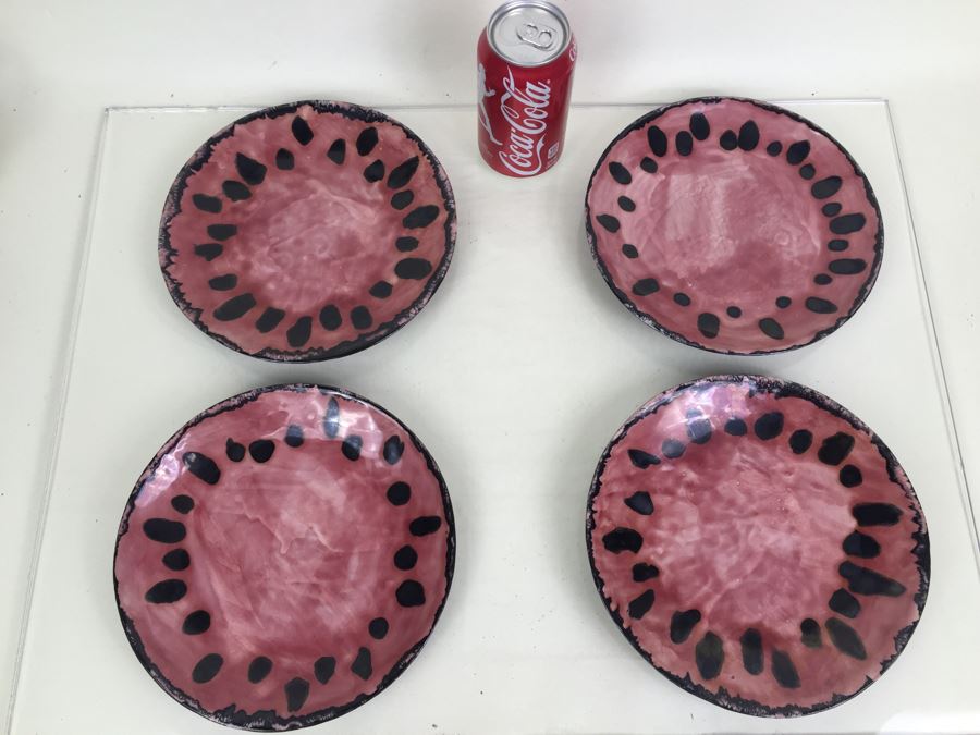 Tiffany Plates - Set Of 4 Pink & Black Hand Painted Plates Made In Italy For Tiffany