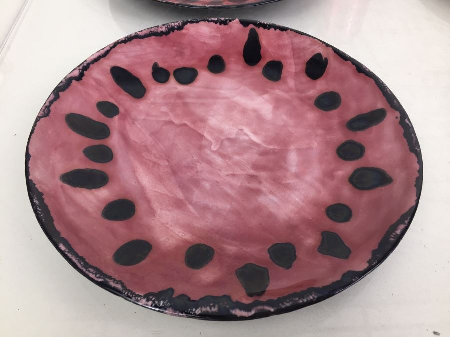 Tiffany Plates - Set Of 4 Pink & Black Hand Painted Plates Made In Italy For Tiffany [Photo 5]