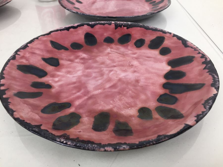 Tiffany Plates - Set Of 4 Pink & Black Hand Painted Plates Made In Italy For Tiffany [Photo 8]