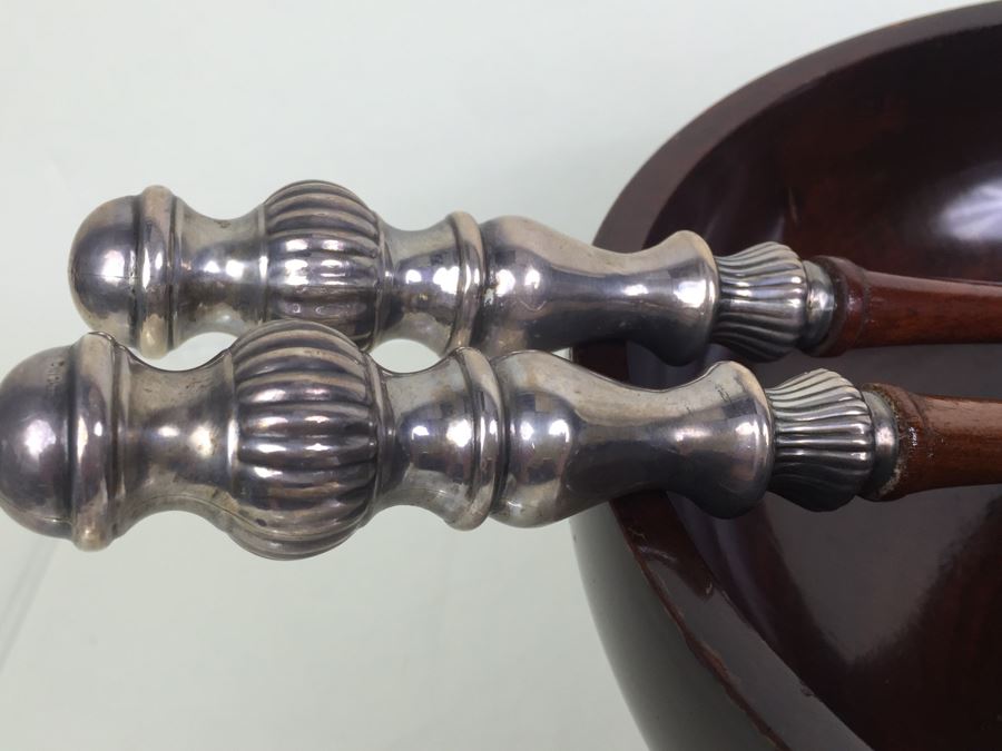 Hallmark Silversmiths Sterling Base And Handles Wooden Salad Bowl Set New York [Photo 10]