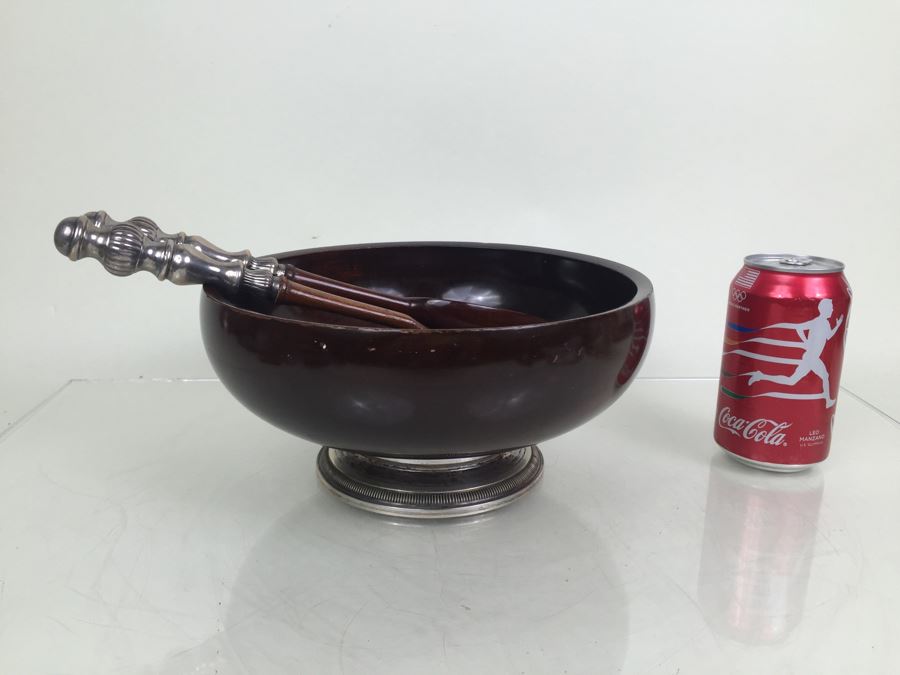 Hallmark Silversmiths Sterling Base And Handles Wooden Salad Bowl Set New York [Photo 5]