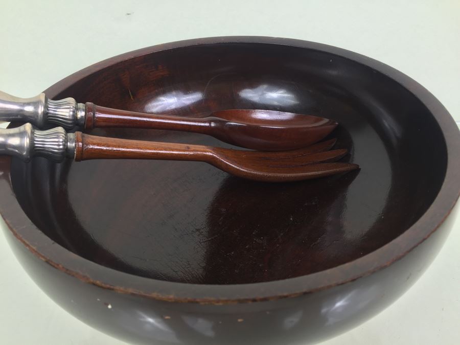 Hallmark Silversmiths Sterling Base And Handles Wooden Salad Bowl Set New York [Photo 7]