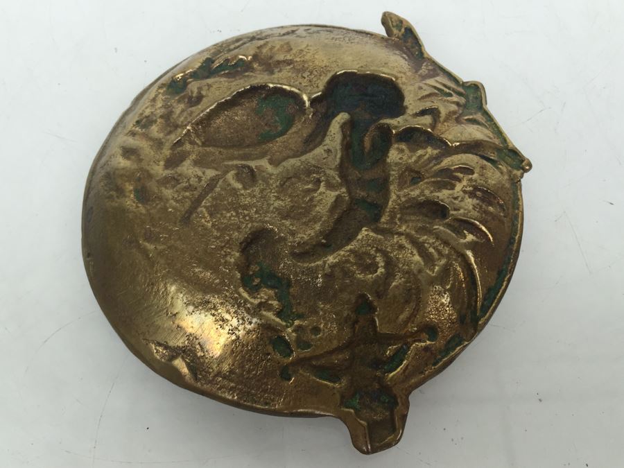 Old Bronze Pin Dresser Tray Bowl With Cherub And Stork Brass [Photo 3]