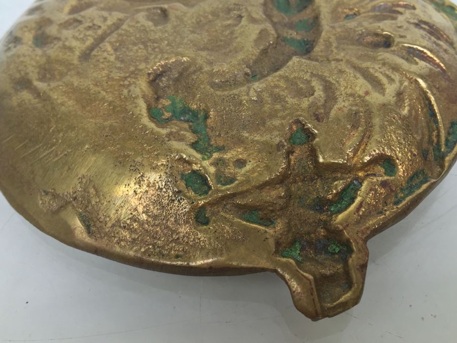 Old Bronze Pin Dresser Tray Bowl With Cherub And Stork Brass [Photo 11]