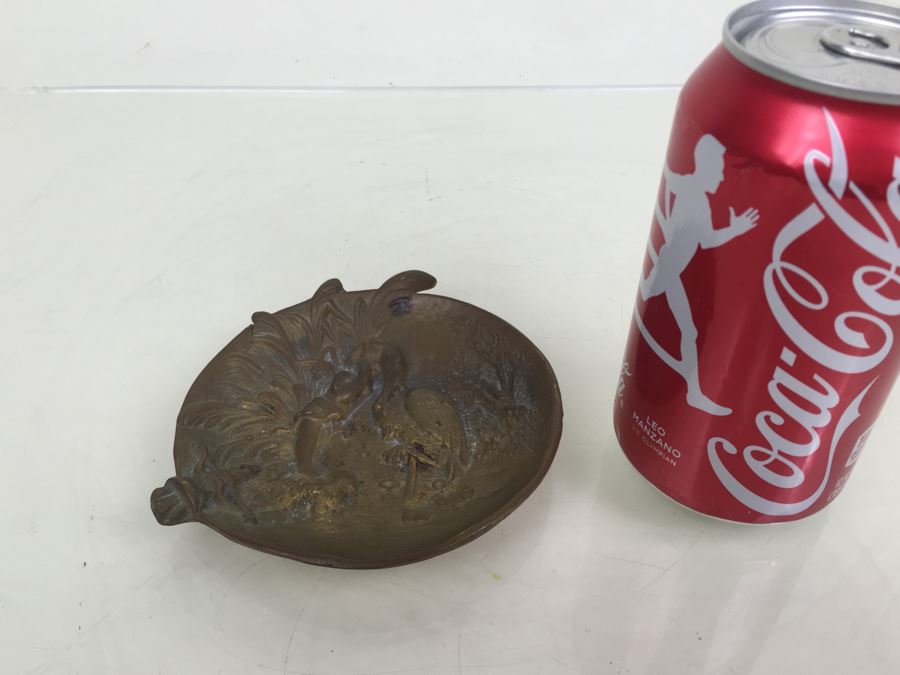 Old Bronze Pin Dresser Tray Bowl With Cherub And Stork Brass [Photo 4]