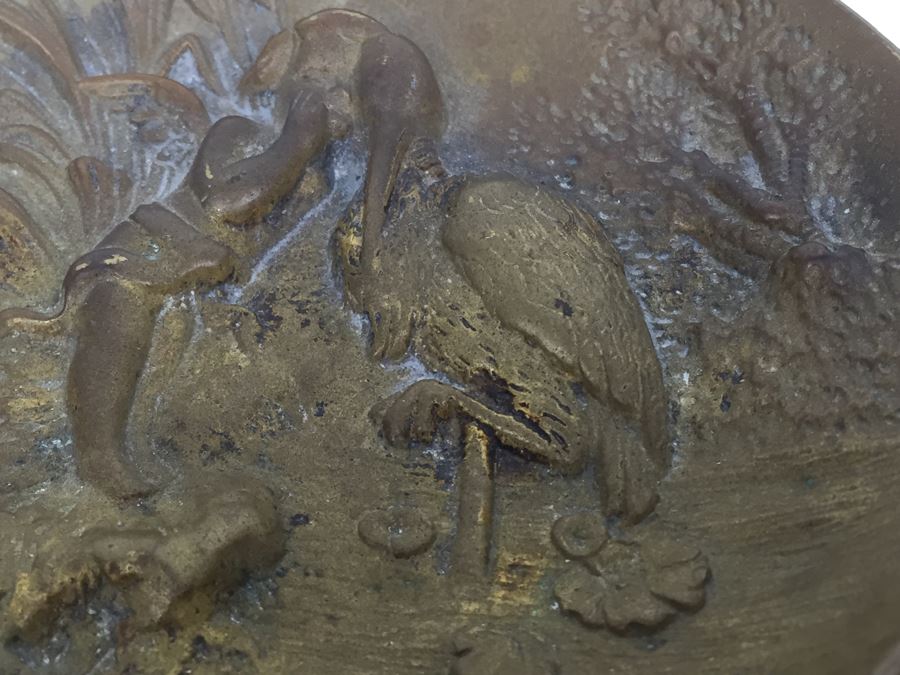 Old Bronze Pin Dresser Tray Bowl With Cherub And Stork Brass [Photo 6]