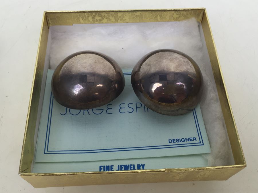 Jorge Espinosa Modernist Sterling Silver Mexico Clip-On Earrings